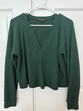 EUC Beyond Yoga Black Waffle Knit Long Sleeve Top Forest Green Sz S